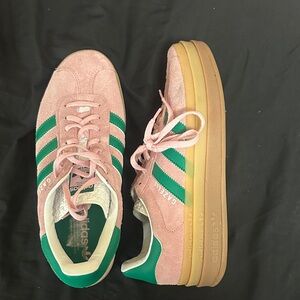 Adidas Gazelle Pink Suede with Green Stripes